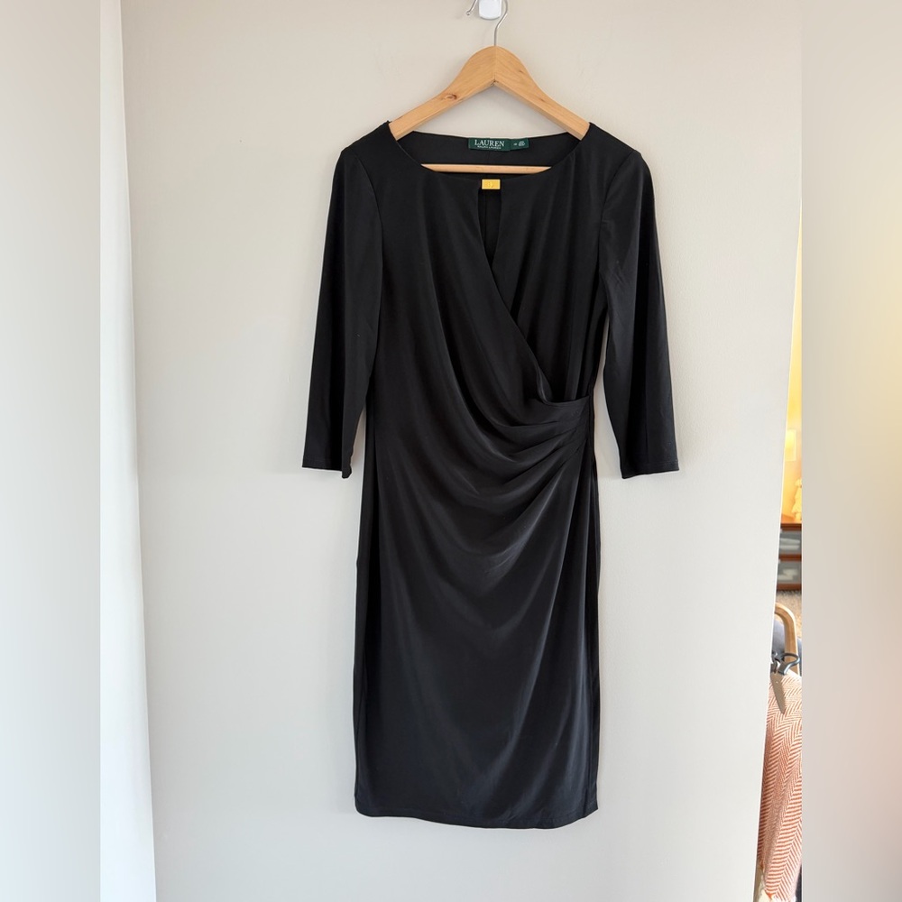Lauren Ralph Lauren Black Ruched Sheath Dress Cocktail‎ Office Career Classic 10